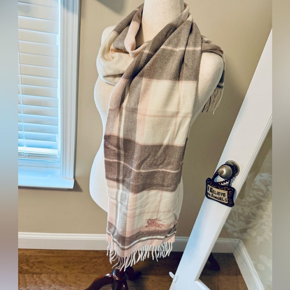 Burberry Plaid Wool Scarf Fringe Scarf